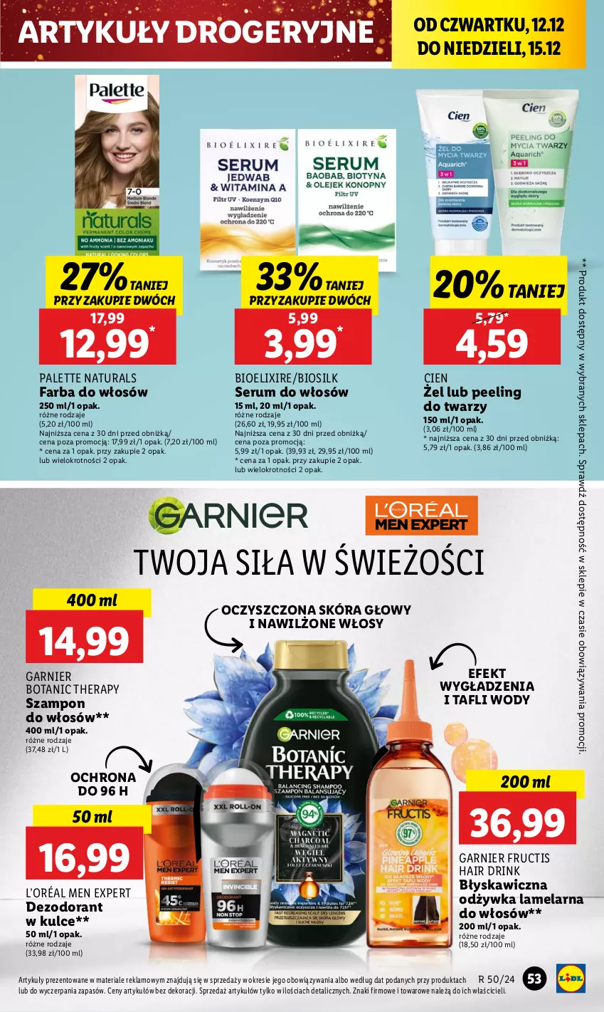 Gazetka promocyjna Lidl - GAZETKA - ważna 12.12 do 15.12.2024 - strona 59 - produkty: Dezodorant, Fa, Farba do włosów, Fructis, Garnier, L’Oréal, Odżywka, Palette, Peeling, Rum, Ser, Serum, Serum do włosów, Szampon