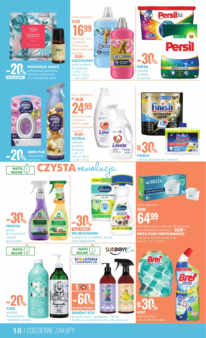 Gazetka promocyjna Super Pharm - ważna 12.09 do 25.09.2024 - strona 18 - produkty: Ambi Pur, Bref, Brit, Brita, Coccolino, Fa, Finish, Frosch, Lovela, Persil, Pur, Szafa, Yope, Zmywarki