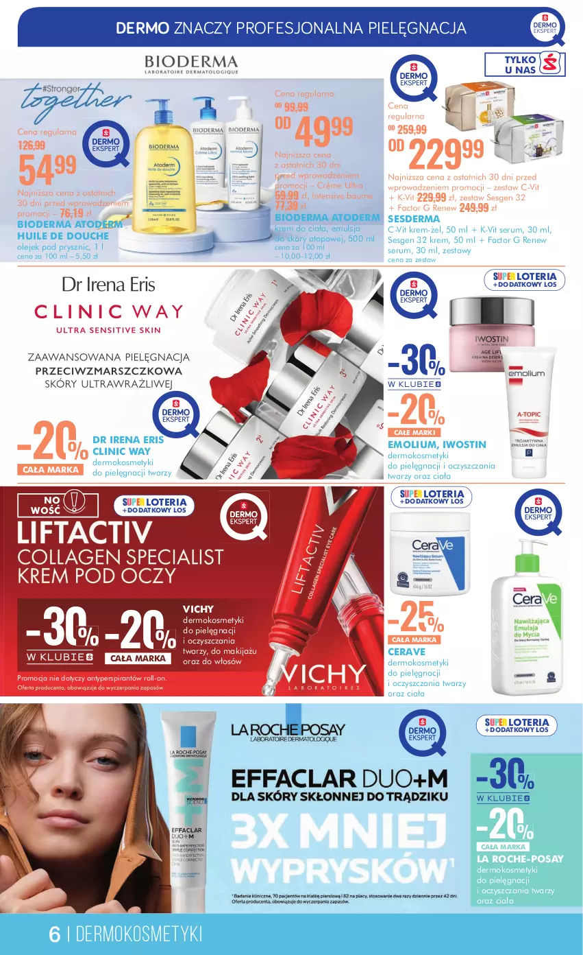 Gazetka promocyjna Super Pharm - ważna 12.09 do 25.09.2024 - strona 6 - produkty: Antyperspirant, Atoderm, Bioderma, CeraVe, Clin, Clinic Way, Emolium, Emulsja, Fa, Iwostin, Kosmetyki do pielęgnacji, Krem do ciała, La Roche-Posay, Makijaż, Olej, Olejek pod prysznic, Rum, Ser, Serum, Sesderma, Top, Vichy