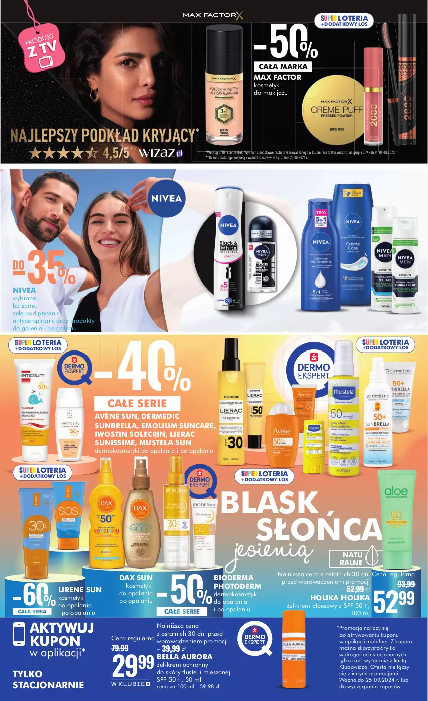 Gazetka promocyjna Super Pharm - ważna 12.09 do 25.09.2024 - strona 9 - produkty: Antyperspirant, Avène, Bell, Bella, Bioderma, DAX, Dermedic, Emolium, Fa, Holika Holika, Iwostin, Lierac, Lirene, Makijaż, Max Factor, Mobil, Mus, Mustela, Nivea, Ser