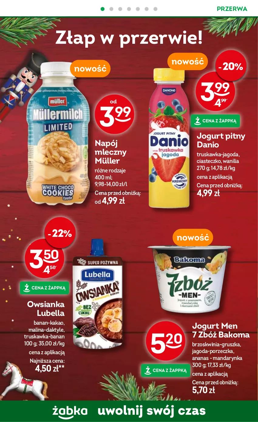 Gazetka promocyjna Żabka - ważna 04.12 do 17.12.2024 - strona 54 - produkty: Ananas, Bakoma, Bell, Bella, Daktyle, Danio, Jogurt, Jogurt pitny, Kakao, Lubella, Müller, Napój, Napój mleczny, Owsianka, Por