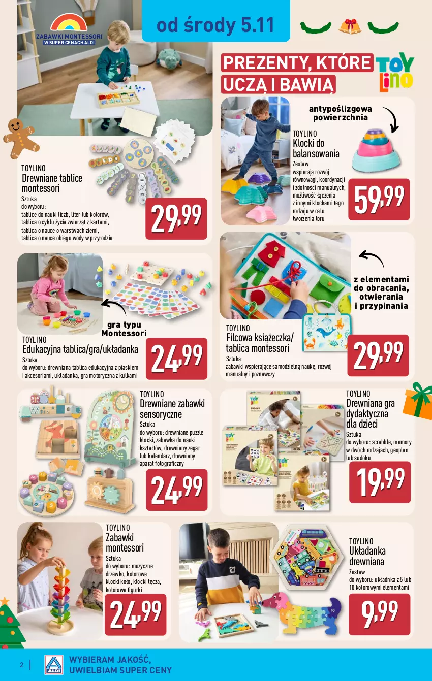 Gazetka promocyjna Aldi - Artykuły przemysłowe i tekstylia - ważna 05.11 do 08.11.2025 - strona 2 - produkty: Dzieci, Gra, Kalendarz, Klocki, Monte, Puzzle, Scrabble, Tablica edukacyjna, Układanka, Wagi, Zabawka, Zegar