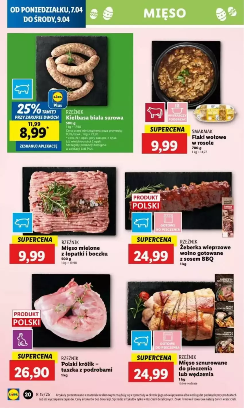 Gazetka promocyjna Lidl - ważna 07.04 do 09.05.2025 - strona 15 - produkty: Flaki, Flaki wołowe, Kiełbasa, Kiełbasa biała, Królik, Mięso, Mięso mielone, Piec, Sos, Tera, Tusz