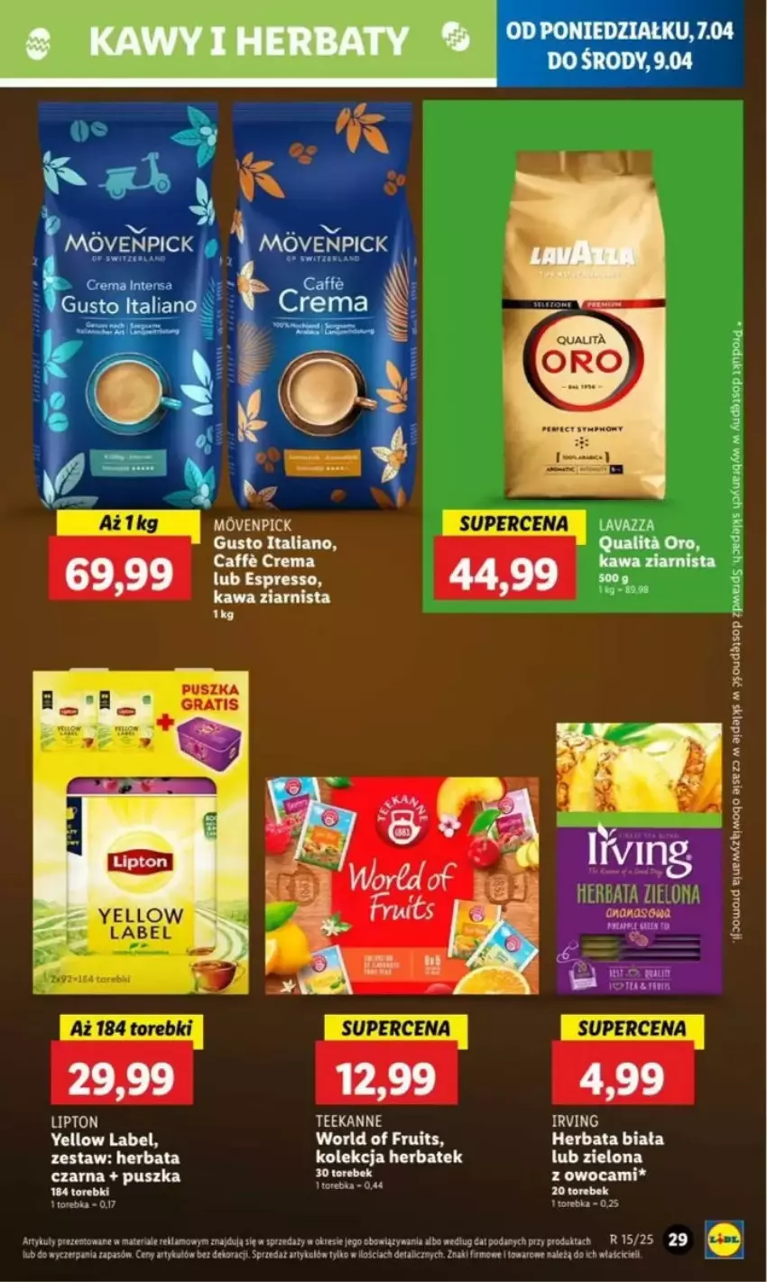 Gazetka promocyjna Lidl - ważna 07.04 do 09.05.2025 - strona 27 - produkty: Herbata, Irving, Kawa, Kawa ziarnista, Lavazza, Lipton, Teekanne, Torebka