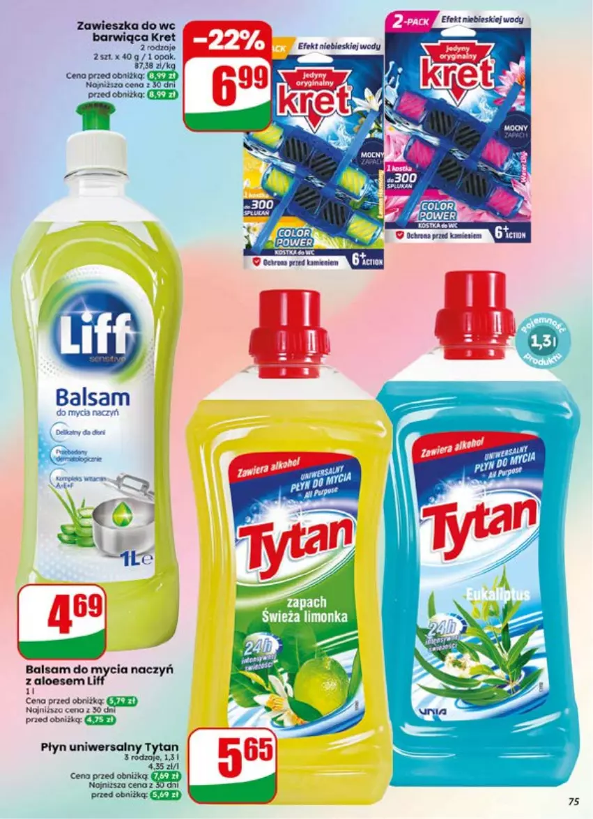 Gazetka promocyjna Dino - Gazetka 29 / 2026 - ważna 15.07 do 21.07.2026 - strona 75 - produkty: Balsam do mycia naczyń, Do mycia naczyń, Fa, Kret, Tytan, Zawieszka do wc
