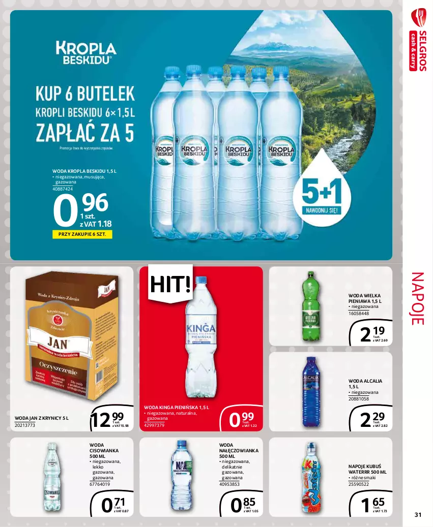 Gazetka promocyjna Selgros - Extra Oferta - ważna 01.12 do 31.12.2021 - strona 31 - produkty: Cisowianka, Kubuś, Kubuś Waterrr, Mus, Nałęczowianka, Napoje, Woda