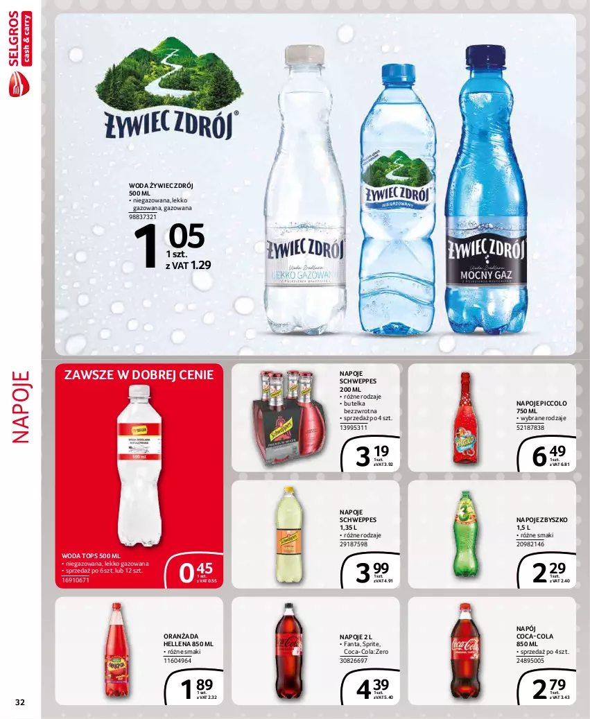 Gazetka promocyjna Selgros - Extra Oferta - ważna 01.12 do 31.12.2021 - strona 32 - produkty: Coca-Cola, Fa, Fanta, Hellena, Napój, Napoje, Oranżada, Schweppes, Sprite, Top, Woda