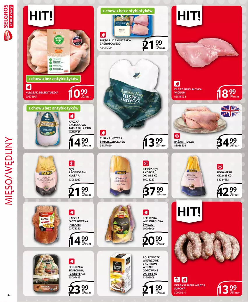 Gazetka promocyjna Selgros - Extra Oferta - ważna 01.12 do 31.12.2021 - strona 4 - produkty: Fa, Filet z piersi indyka, Jabłka, Kaczka, Kaczka faszerowana, Kiełbasa, Kurczak, Mięso, Mięso z uda kurczaka, Perliczka, Tusz