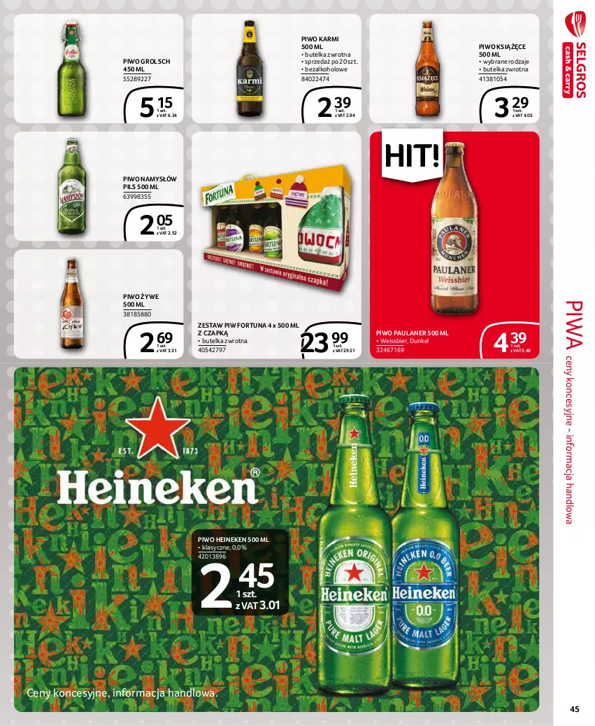 Gazetka promocyjna Selgros - Extra Oferta - ważna 01.12 do 31.12.2021 - strona 45 - produkty: Fortuna, Heineken, Karmi, Książęce, Namysłów, Piwa, Piwo