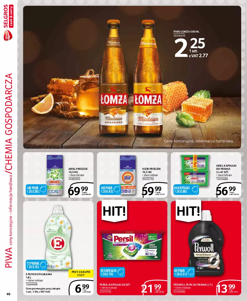 Gazetka promocyjna Selgros - Extra Oferta - ważna 01.12 do 31.12.2021 - strona 46 - produkty: Ariel, Kapsułki do prania, Persil, Perwoll, Piwa, Piwo, Płyn do płukania, Płyn do prania, Vizir