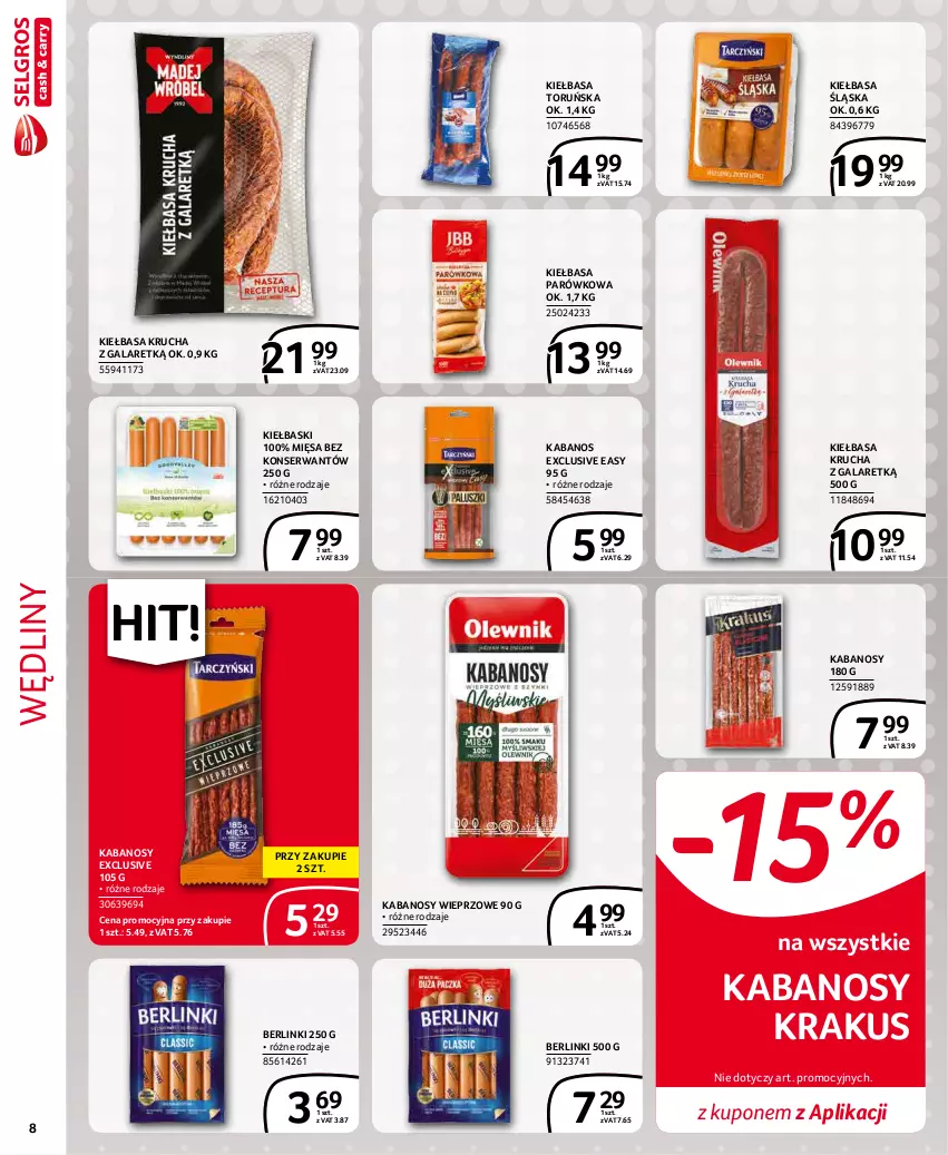 Gazetka promocyjna Selgros - Extra Oferta - ważna 01.12 do 31.12.2021 - strona 8 - produkty: Berlinki, Gala, Kabanos, Kiełbasa, Kiełbasa krucha, Kiełbasa śląska, Krakus, Ser