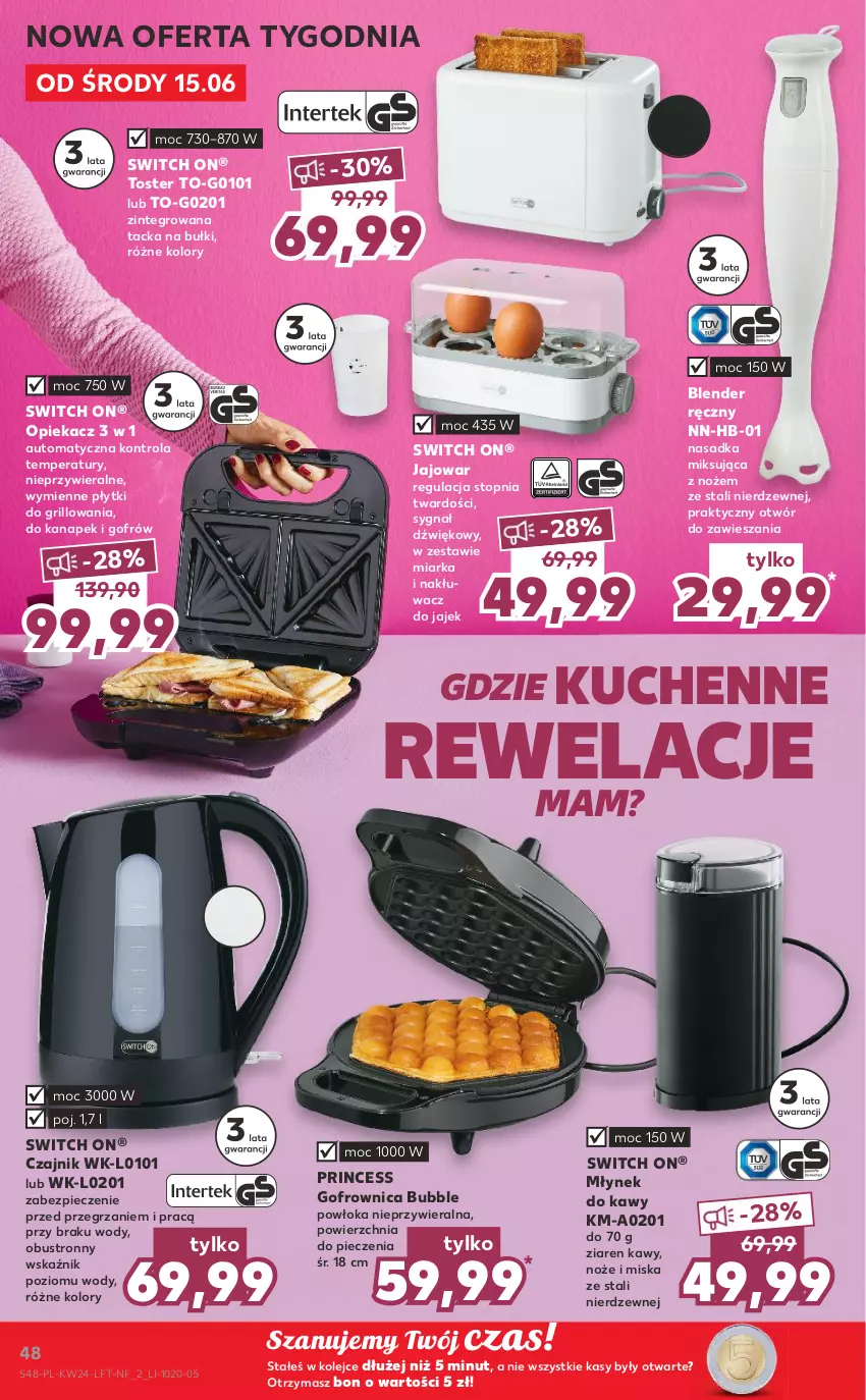 Gazetka promocyjna Kaufland - OFERTA TYGODNIA - ważna 15.06 do 22.06.2022 - strona 48 - produkty: Blender, Blender ręczny, Czajnik, Gofrownica, Grill, Miarka, Miska, Młynek, Młynek do kawy, Noż, Olej, Piec, Top, Toster