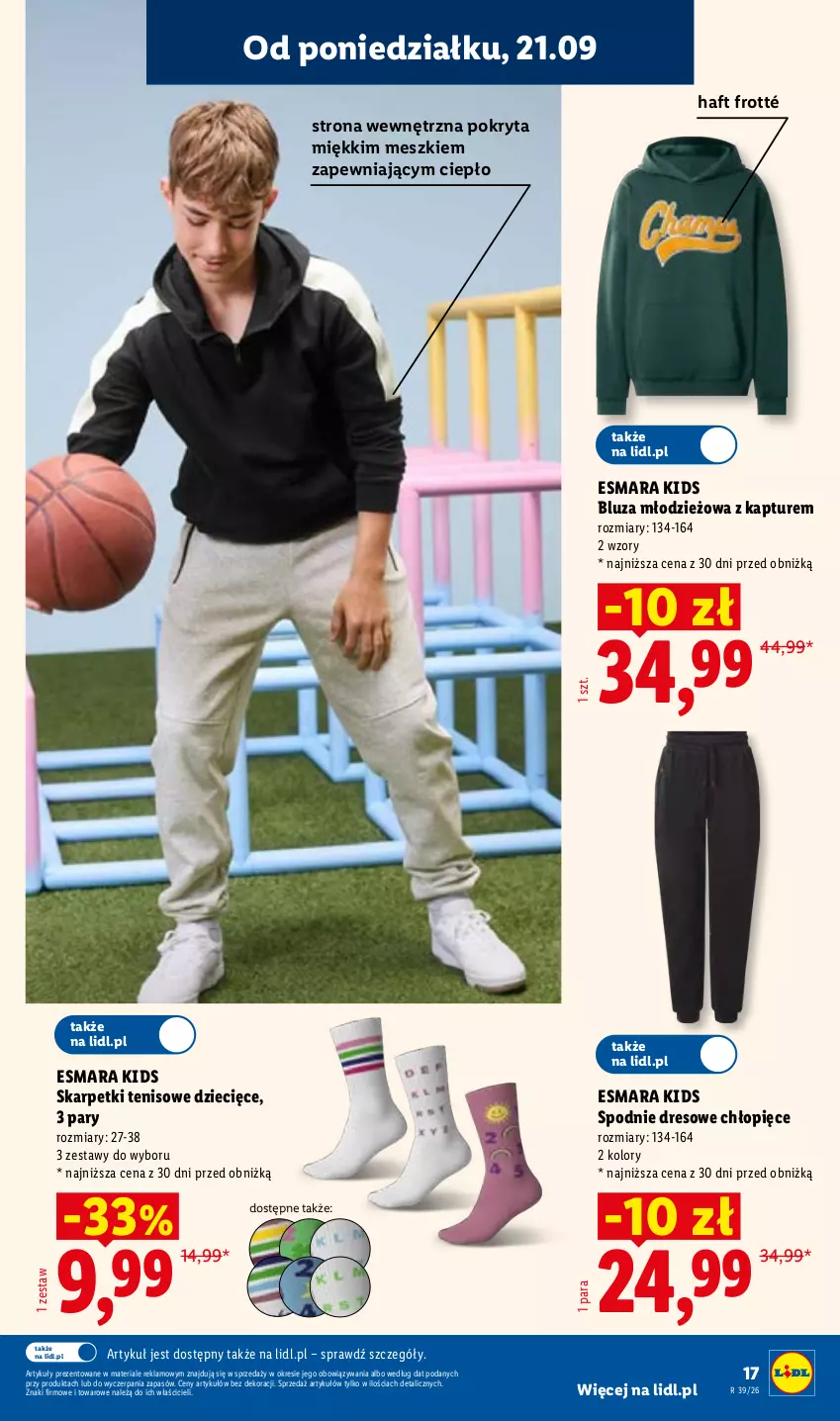 Gazetka promocyjna Lidl - Gazetka ważna od 21.09 do 26.09 - ważna 21.09 do 26.09.2026 - strona 21 - produkty: Bluza, Dres, Dzieci, Karp, Skarpetki, Spodnie, Spodnie dresowe