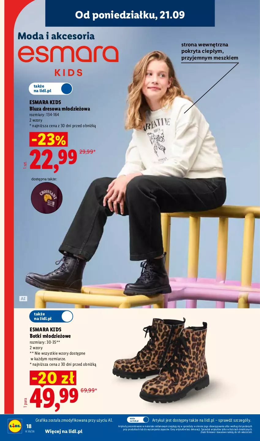 Gazetka promocyjna Lidl - Gazetka ważna od 21.09 do 26.09 - ważna 21.09 do 26.09.2026 - strona 22 - produkty: Bluza, Bluza dresowa, Botki, Dres, Gra, Grafika, Moda