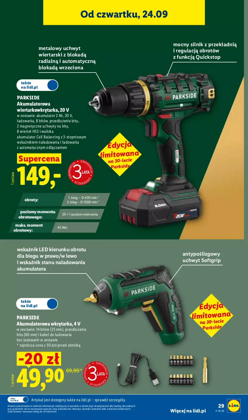 Gazetka promocyjna Lidl - Gazetka ważna od 21.09 do 26.09 - ważna 21.09 do 26.09.2026 - strona 37 - produkty: Akumulator, Akumulatorowa wiertarkowkrętark, Parkside, Tarka, Top, Uchwyty, Walizka, Warka, Wiertarkowkrętarka, Wkręt, Wkrętarka