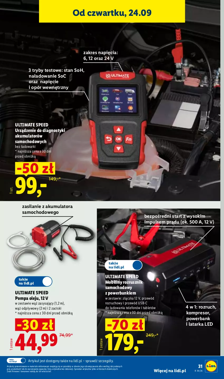 Gazetka promocyjna Lidl - Gazetka ważna od 21.09 do 26.09 - ważna 21.09 do 26.09.2026 - strona 39 - produkty: Akumulator, Kompresor, Latarka, Latarka LED, Mobil, Olej, Powerbank, Przewód, Silan, Sok, Tablet, Tarka, Telefon