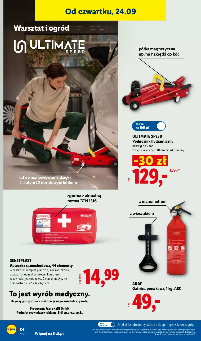 Gazetka promocyjna Lidl - Gazetka ważna od 21.09 do 26.09 - ważna 21.09 do 26.09.2026 - strona 42 - produkty: Anew, Apteczka samochodowa, Dźwig, Gaśnica, Koc, Ogród, Półka, Torba, Wieszak