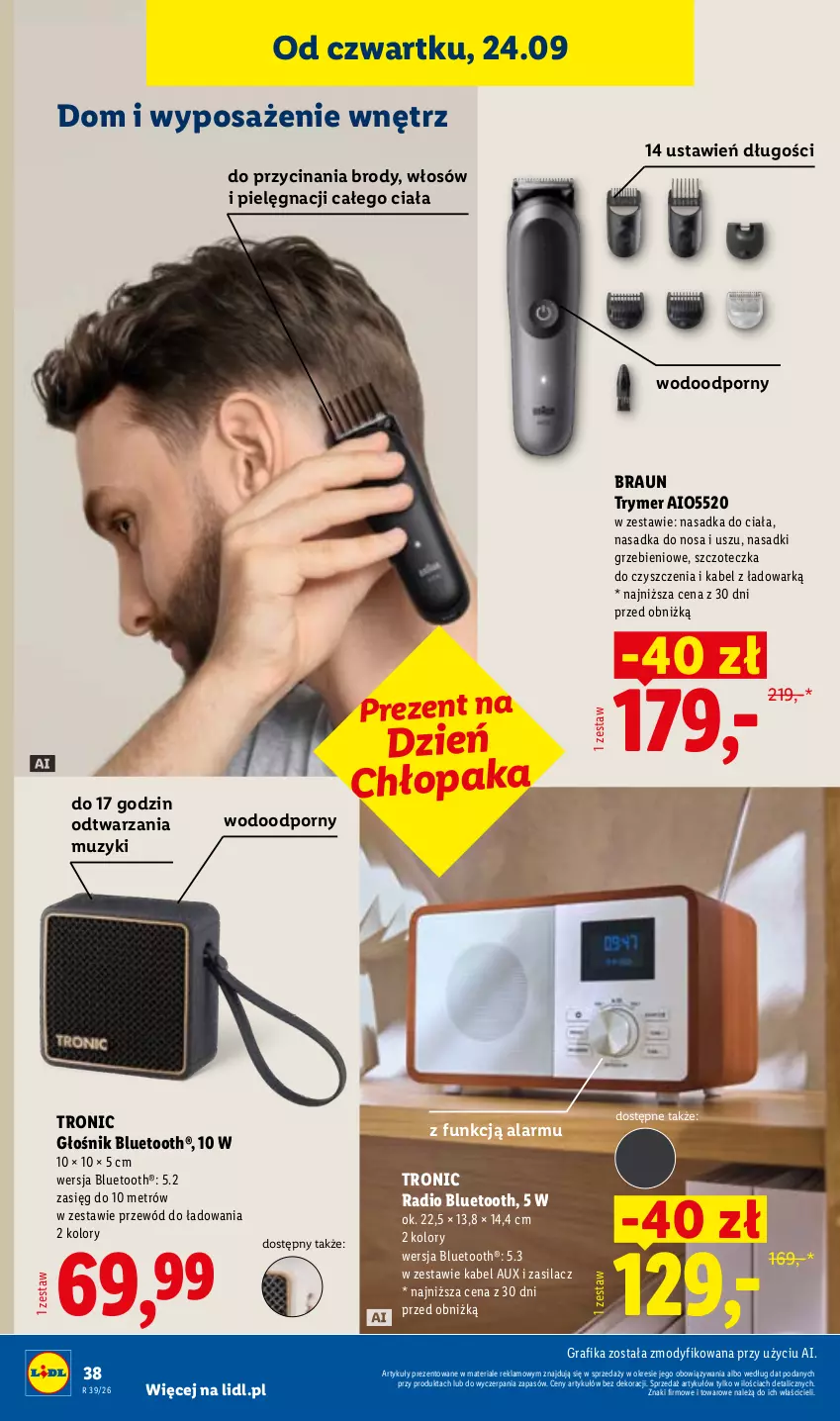 Gazetka promocyjna Lidl - Gazetka ważna od 21.09 do 26.09 - ważna 21.09 do 26.09.2026 - strona 46 - produkty: Braun, Głośnik, Głośnik bluetooth, Gra, Grafika, Por, Przewód, Radio bluetooth, Szczoteczka