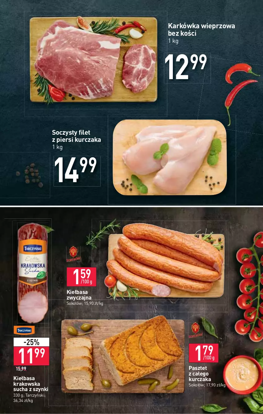 Gazetka promocyjna Stokrotka - Supermarket - ważna 20.01 do 26.01.2022 - strona 7 - produkty: Filet z piersi kurczaka, Karkówka wieprzowa, Kiełbasa, Kiełbasa krakowska, Kurczak, Pasztet, Sok, Sokołów, Tarczyński