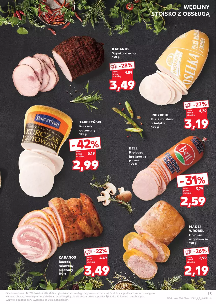 Gazetka promocyjna Kaufland - Gazetka tygodnia - ważna 19.09 do 25.09.2024 - strona 13 - produkty: Bell, Boczek, Gala, Kabanos, Kiełbasa, Kiełbasa krakowska, Kurczak, Kurczak gotowany, LANA, Madej Wróbel, Piec, Szynka, Tarczyński