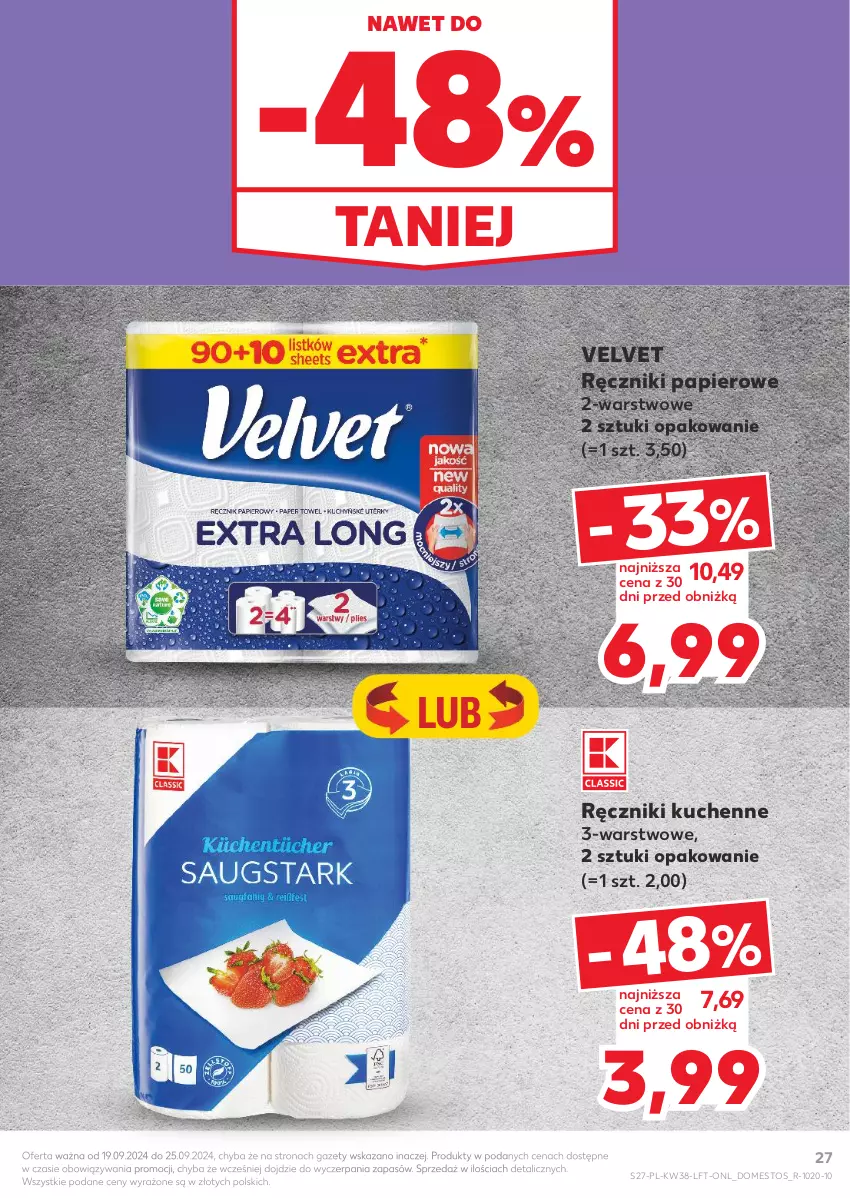 Gazetka promocyjna Kaufland - Gazetka tygodnia - ważna 19.09 do 25.09.2024 - strona 27 - produkty: Domestos, Papier, Ręcznik, Ręczniki papierowe, Velvet