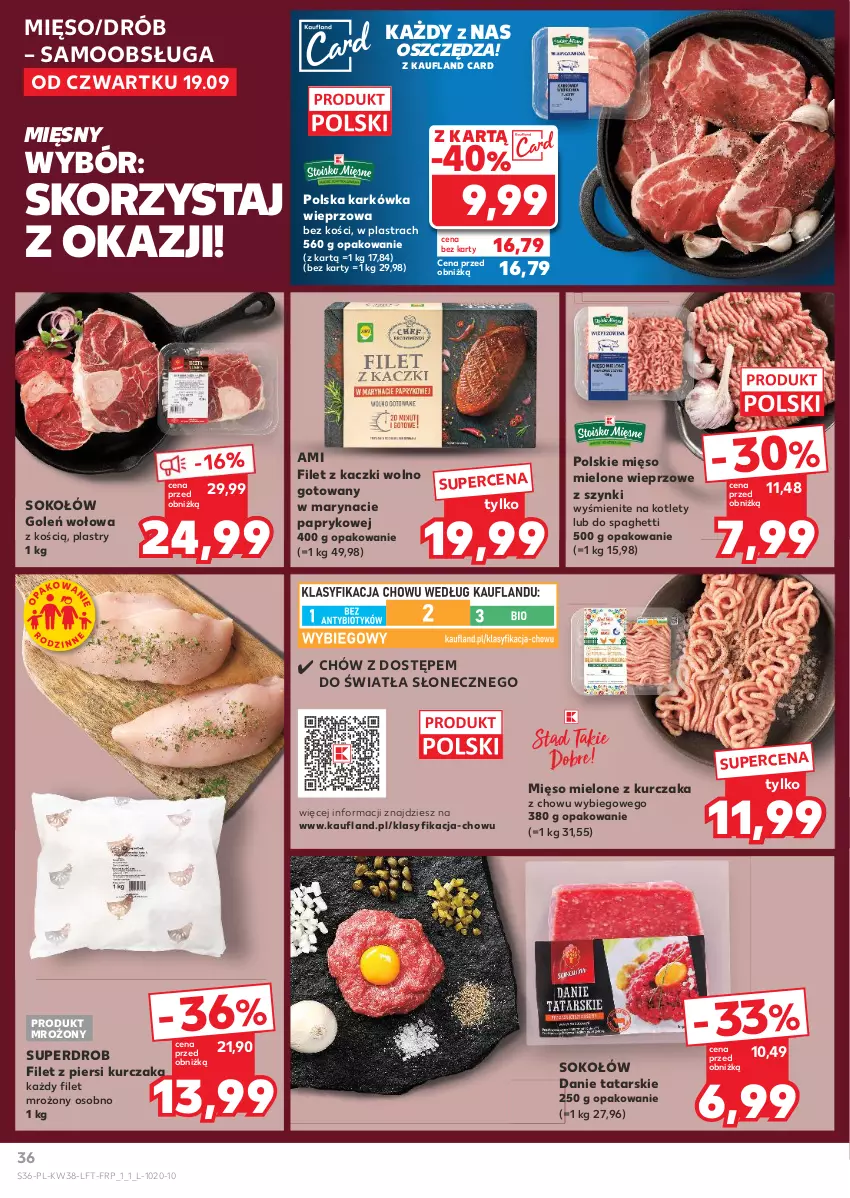 Gazetka promocyjna Kaufland - Gazetka tygodnia - ważna 19.09 do 25.09.2024 - strona 36 - produkty: Drób, Filet z piersi kurczaka, Karkówka wieprzowa, Kotlet, Kurczak, Mięso, Mięso mielone, Sok, Sokołów, Spaghetti