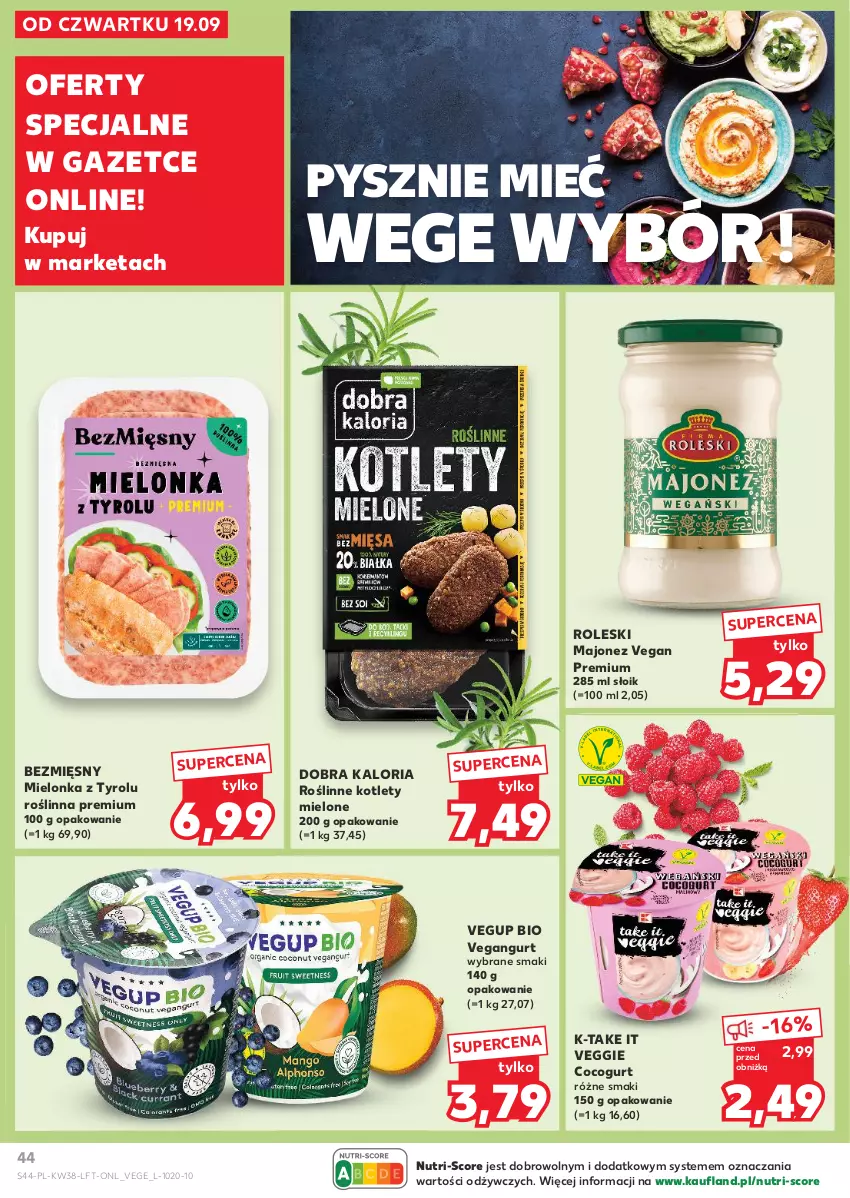 Gazetka promocyjna Kaufland - Gazetka tygodnia - ważna 19.09 do 25.09.2024 - strona 44 - produkty: Kotlet, Majonez, Vegangurt