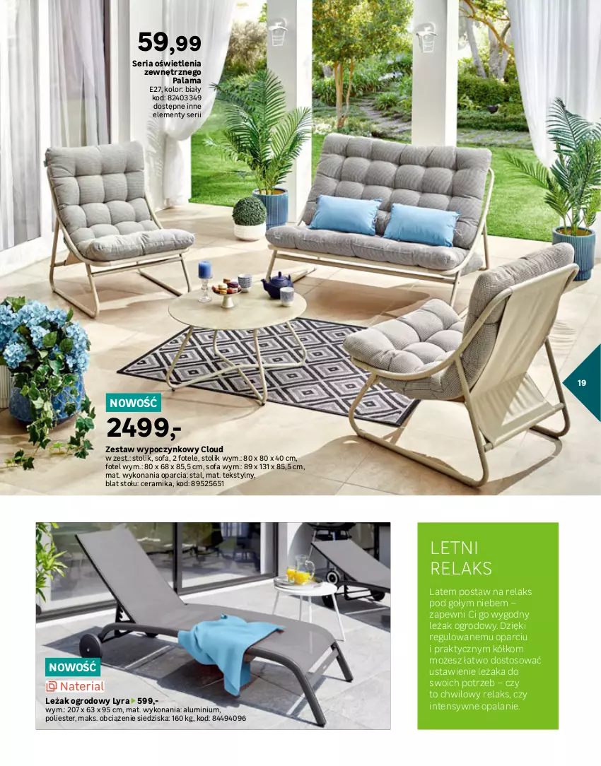 Gazetka promocyjna Leroy Merlin - Gazetka Leroy Merlin - ważna 03.04 do 31.08.2024 - strona 19 - produkty: Fa, Fotel, Lampa, Parasol, Poduszka, Rust, Ser, Sofa, Stolik