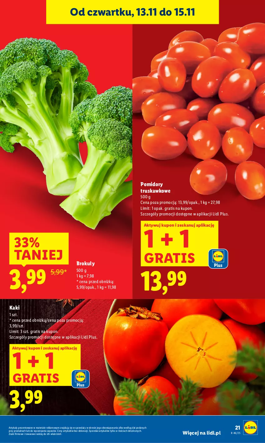 Gazetka promocyjna Lidl - GAZETKA - ważna 13.11 do 15.11.2025 - strona 21 - produkty: Brokuły, Gra, Kaki, Pomidory