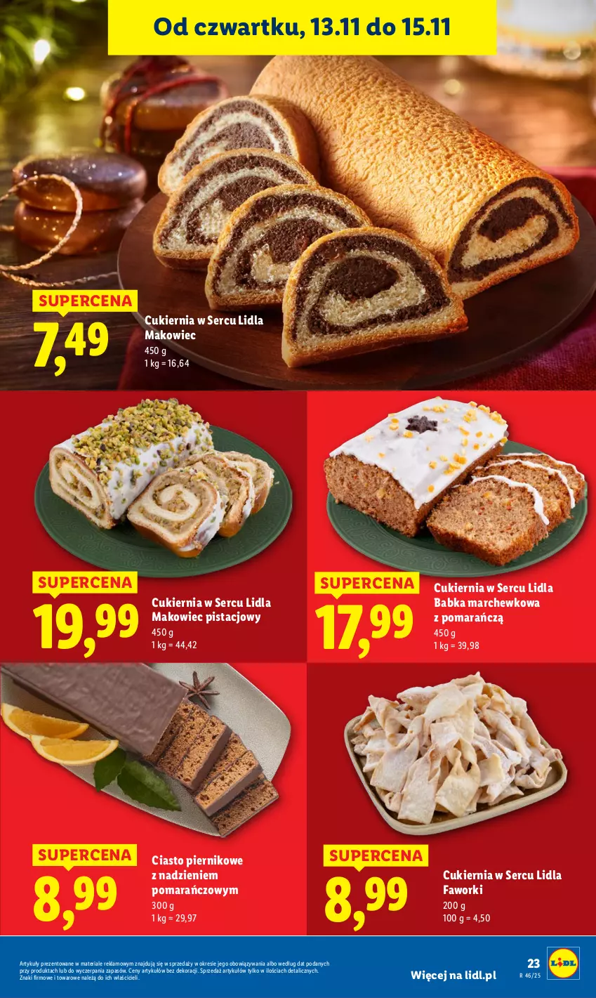 Gazetka promocyjna Lidl - GAZETKA - ważna 13.11 do 15.11.2025 - strona 23 - produkty: Babka, Cukier, Fa, Faworki, Makowiec, Piernik, Ser