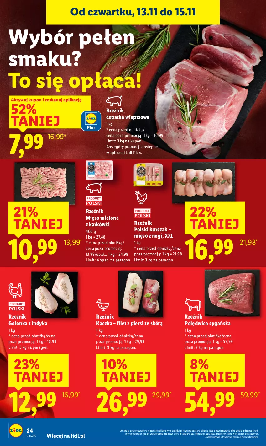 Gazetka promocyjna Lidl - GAZETKA - ważna 13.11 do 15.11.2025 - strona 24 - produkty: Golonka z indyka, Kaczka, Kurczak, Mięso, Mięso mielone, Polędwica