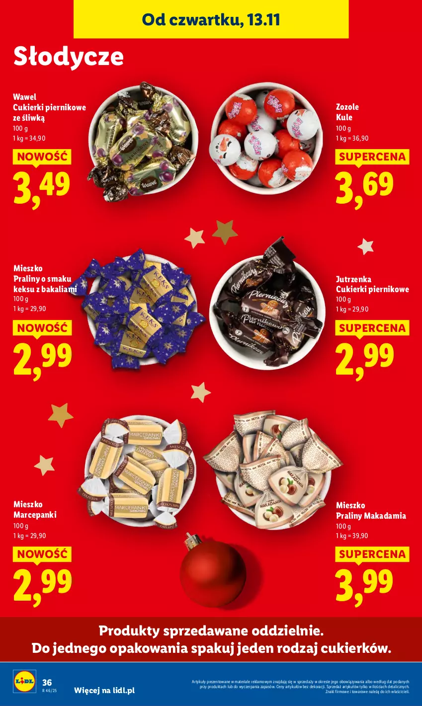 Gazetka promocyjna Lidl - GAZETKA - ważna 13.11 do 15.11.2025 - strona 36 - produkty: Cukier, Cukierki, Jutrzenka, Piernik, Praliny, Wawel