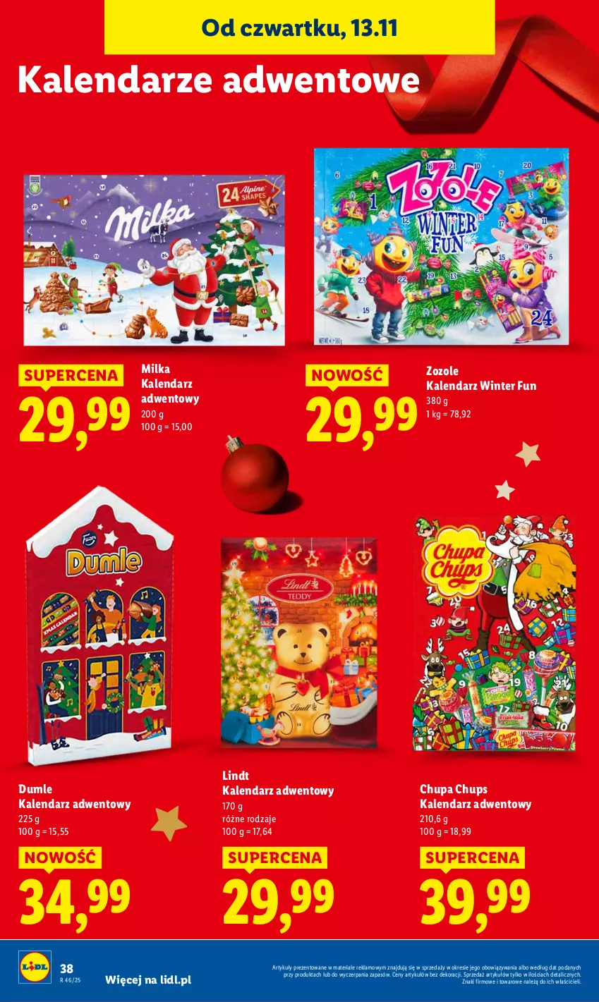Gazetka promocyjna Lidl - GAZETKA - ważna 13.11 do 15.11.2025 - strona 38 - produkty: Chupa Chups, Kalendarz, Kalendarz adwentowy, Lindt, Milka