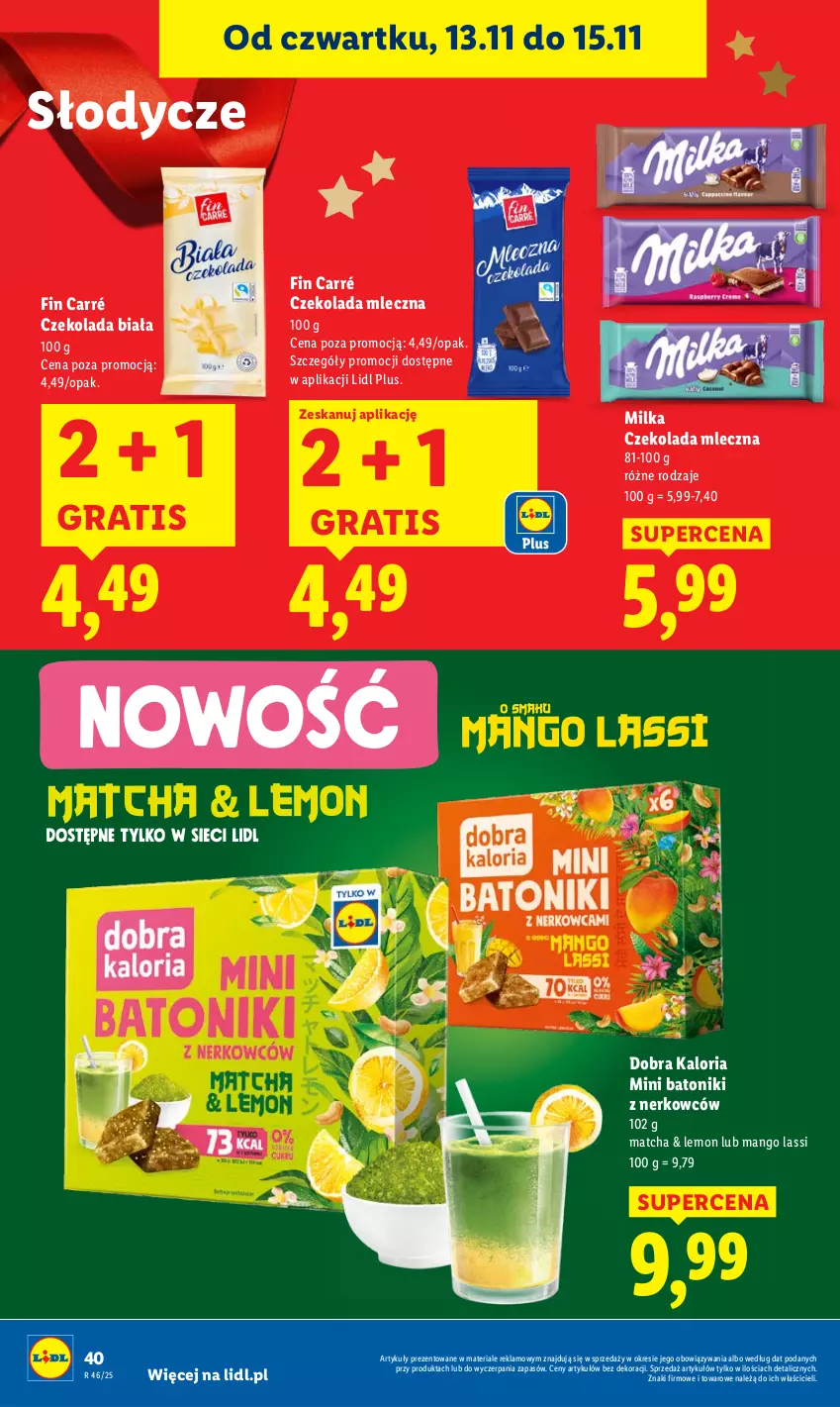 Gazetka promocyjna Lidl - GAZETKA - ważna 13.11 do 15.11.2025 - strona 40 - produkty: Baton, Czekolada, Czekolada mleczna, Gra, Mango, Milka, Tonik