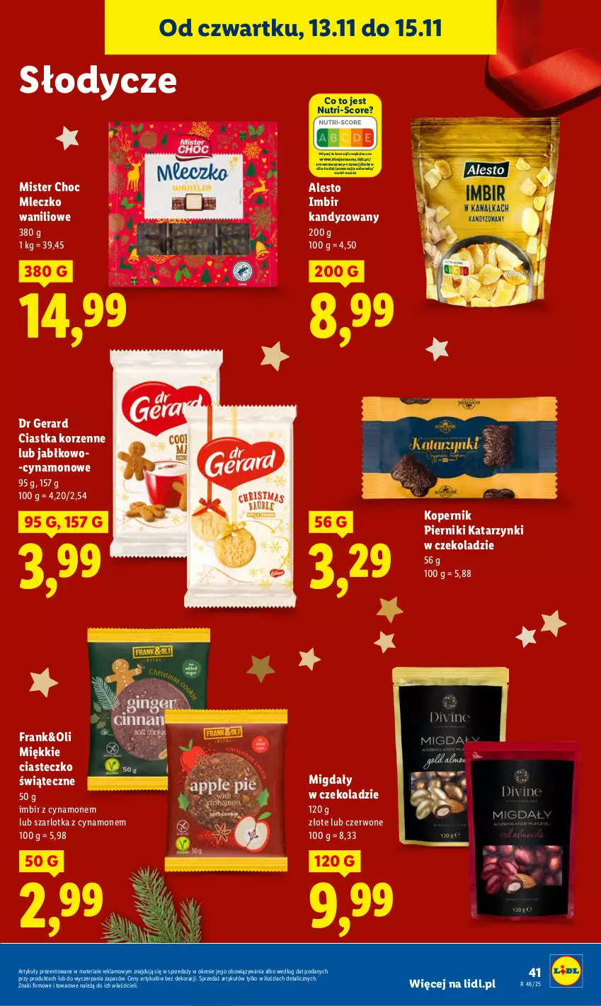 Gazetka promocyjna Lidl - GAZETKA - ważna 13.11 do 15.11.2025 - strona 41 - produkty: Ciastka, Dr Gerard, Imbir, Migdały, Migdały w czekoladzie, Mleczko, Piernik, Szarlotka, Wazon