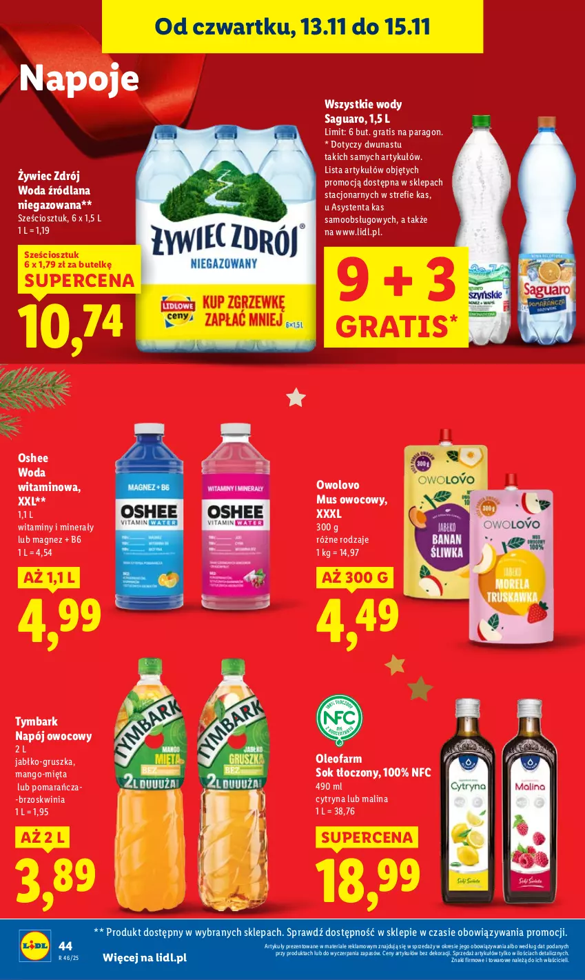 Gazetka promocyjna Lidl - GAZETKA - ważna 13.11 do 15.11.2025 - strona 44 - produkty: Fa, Gra, LANA, Magnez, Mango, Mięta, Mus, Napój, Napoje, Oleo, Oleofarm, Oshee, Sok, Tymbark, Woda
