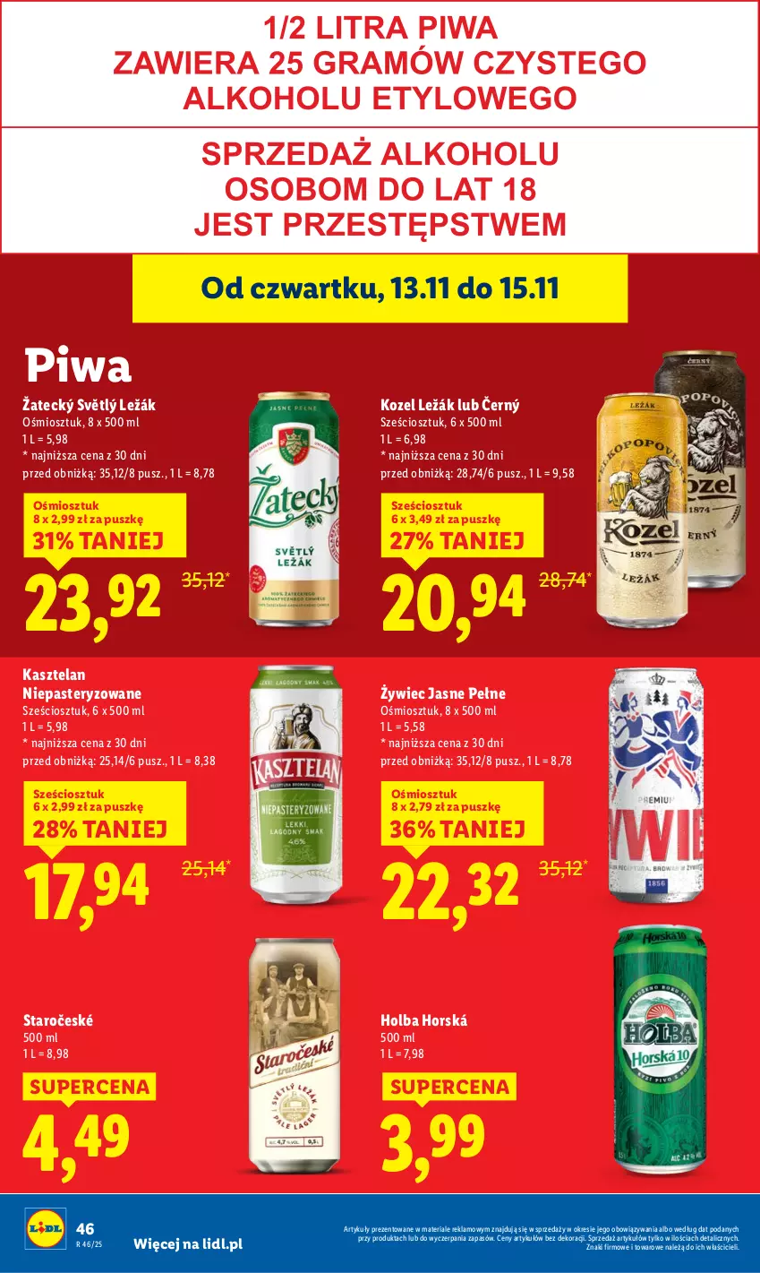 Gazetka promocyjna Lidl - GAZETKA - ważna 13.11 do 15.11.2025 - strona 48 - produkty: Kasztelan, Kozel, Piwa