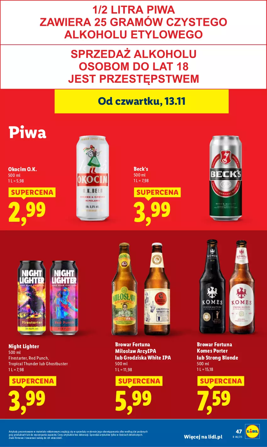 Gazetka promocyjna Lidl - GAZETKA - ważna 13.11 do 15.11.2025 - strona 49 - produkty: Fortuna, Koc, Okocim, Piwa, Por, Tropical