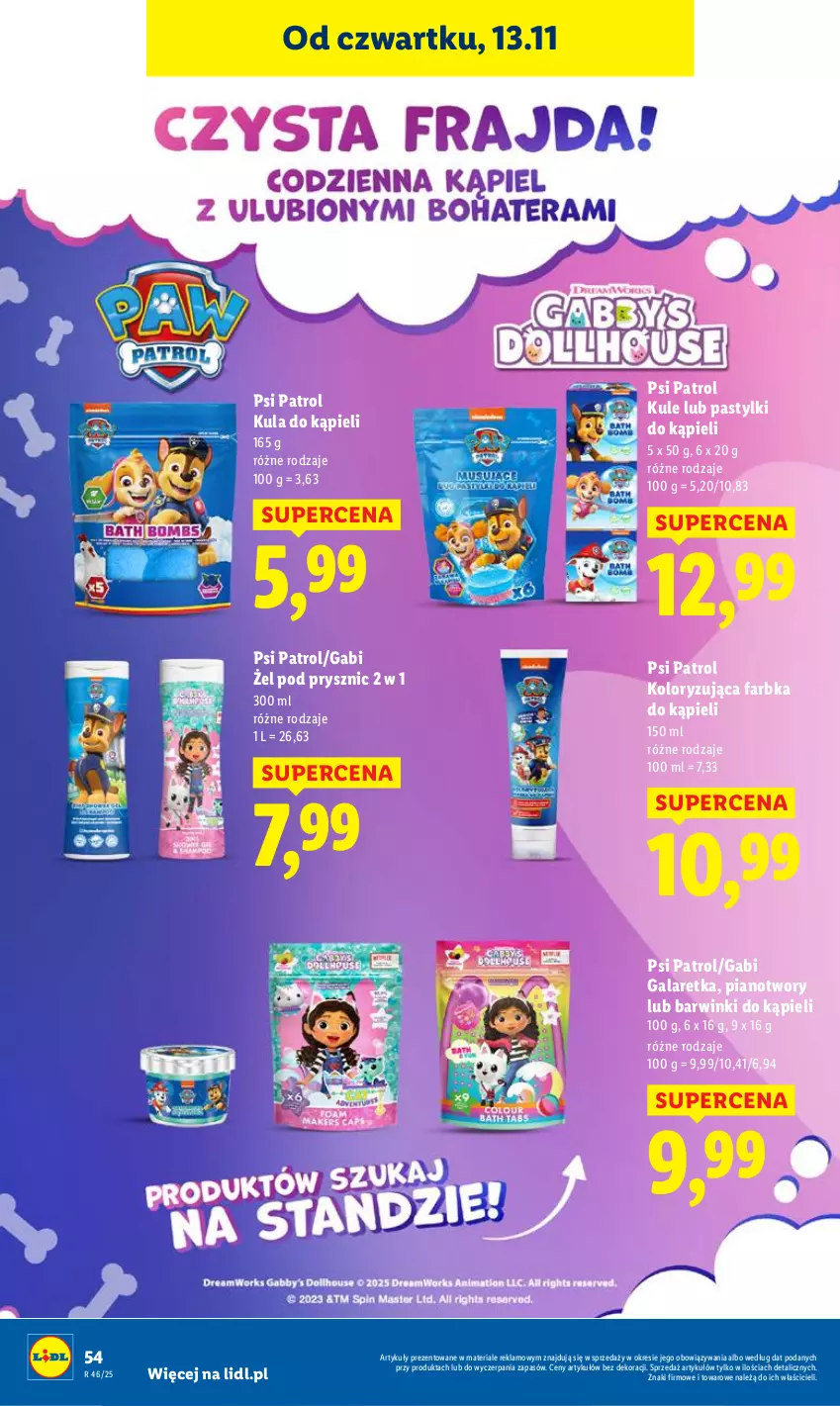 Gazetka promocyjna Lidl - GAZETKA - ważna 13.11 do 15.11.2025 - strona 56 - produkty: Fa, Gala, Galaretka, Kula do kąpieli, Pastylki, Psi Patrol
