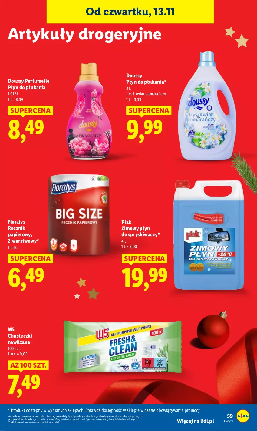 Gazetka promocyjna Lidl - GAZETKA - ważna 13.11 do 15.11.2025 - strona 61 - produkty: Chusteczki, Flora, Papier, Perfum, Płyn do płukania, Płyn do spryskiwaczy, Ręcznik
