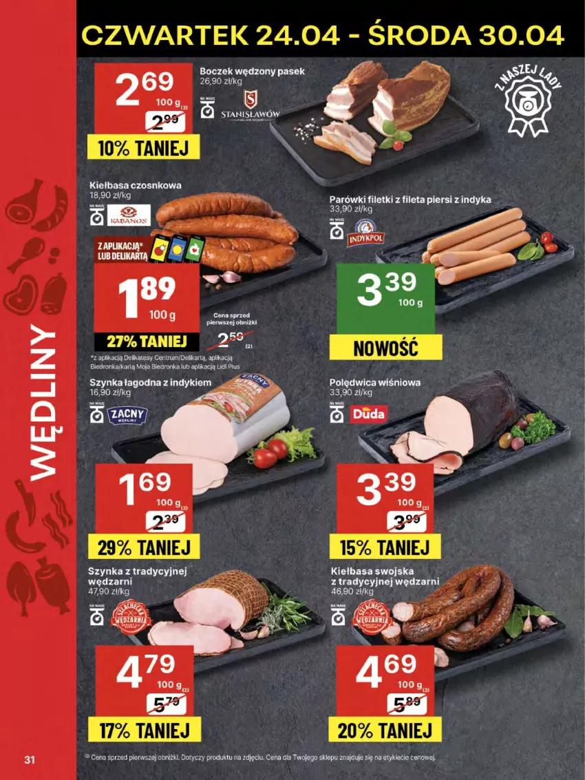 Gazetka promocyjna Delikatesy Centrum - Franczyza DC17 Czwartek - ważna 24.04 do 30.04.2025 - strona 31 - produkty: Boczek, Kiełbasa, Parówki, Pasek, Polędwica, Rum, Szynka