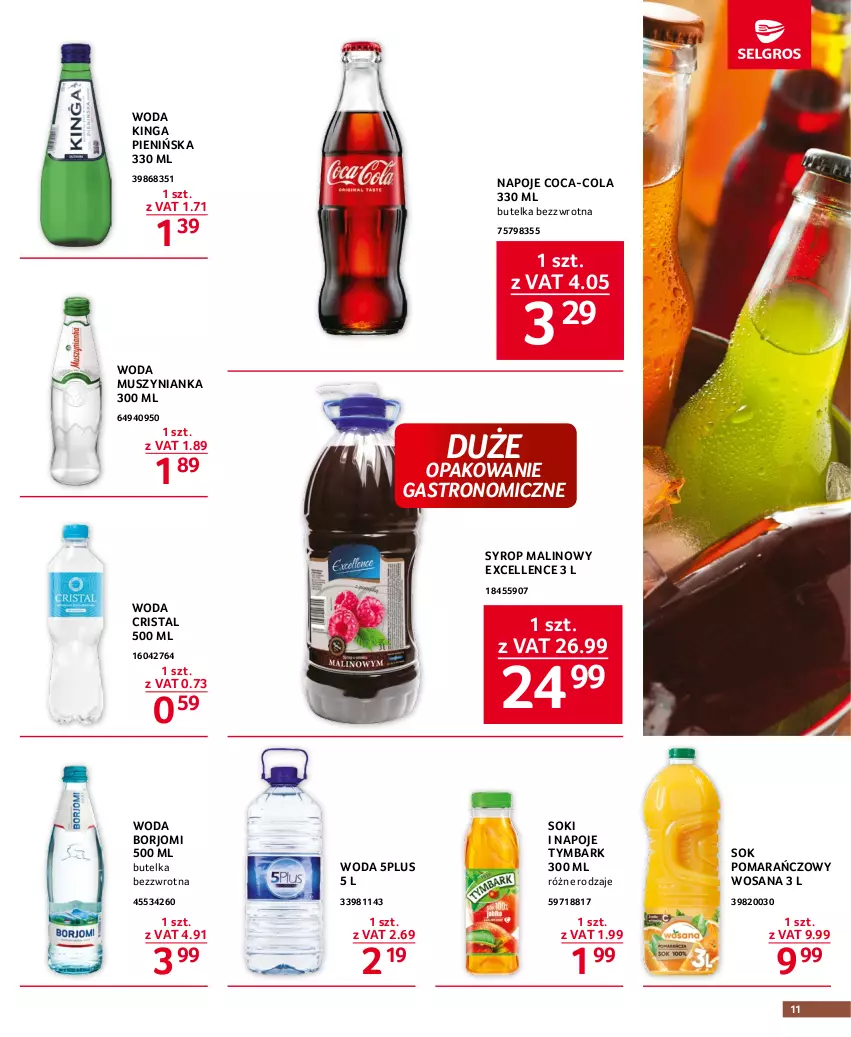 Gazetka promocyjna Selgros - Oferta gastronomiczna - ważna 29.06 do 12.07.2023 - strona 11 - produkty: Coca-Cola, Mus, Muszynianka, Napoje, Sok, Sok pomarańczowy, Syrop, Tymbark, Woda, Wosana