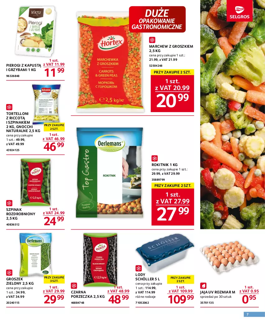 Gazetka promocyjna Selgros - Oferta gastronomiczna - ważna 29.06 do 12.07.2023 - strona 7 - produkty: Gnocchi, Groszek, Jaja, Kapustą, Lody, Pierogi, Por, Szpinak, Tortelloni