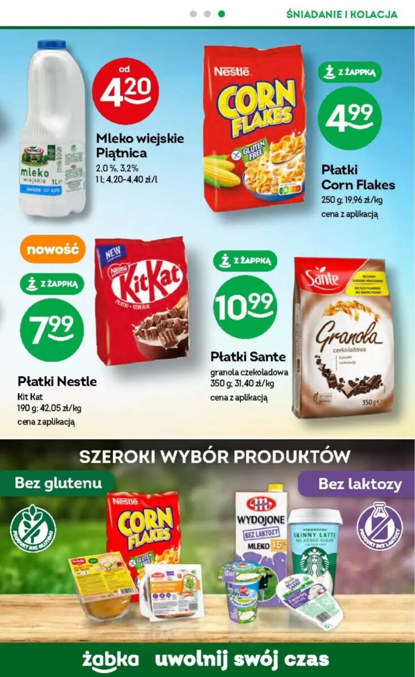 Gazetka promocyjna Żabka - ważna 13.09 do 19.09.2023 - strona 28 - produkty: Corn flakes, Fa, Gra, Granola, Kit Kat, Mleko, Piątnica, Sante