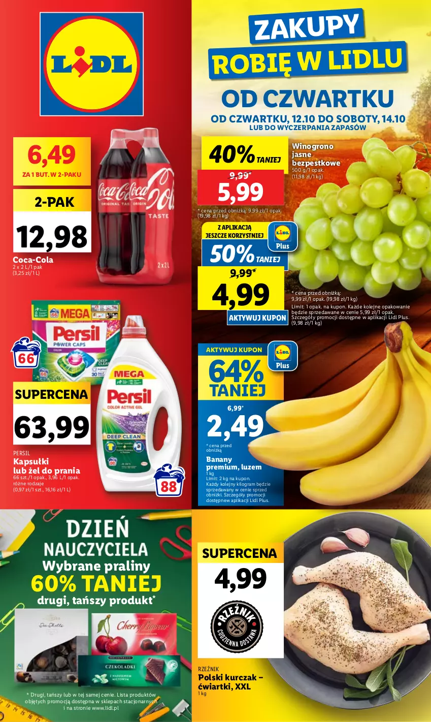 Gazetka promocyjna Lidl - GAZETKA - ważna 12.10 do 14.10.2023 - strona 1 - produkty: Banany, Coca-Cola, Gra, Kurczak, Olej, Persil, Praliny, Wino