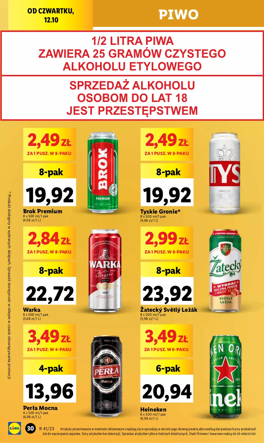 Gazetka promocyjna Lidl - GAZETKA - ważna 12.10 do 14.10.2023 - strona 40 - produkty: Gra, Heineken, Perła, Piwa, Piwo, Tyskie, Warka