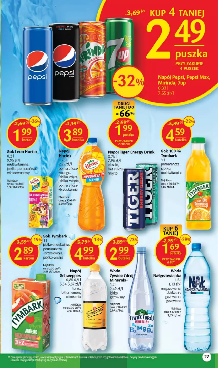 Gazetka promocyjna Delikatesy Centrum - Gazetka DC23-23 - ważna 15.06 do 21.06.2023 - strona 27 - produkty: Hortex, Leon, Mango, Mięta, Nałęczowianka, Napój, Pepsi, Pepsi max, Schweppes, Sok, Tiger, Tymbark, Woda