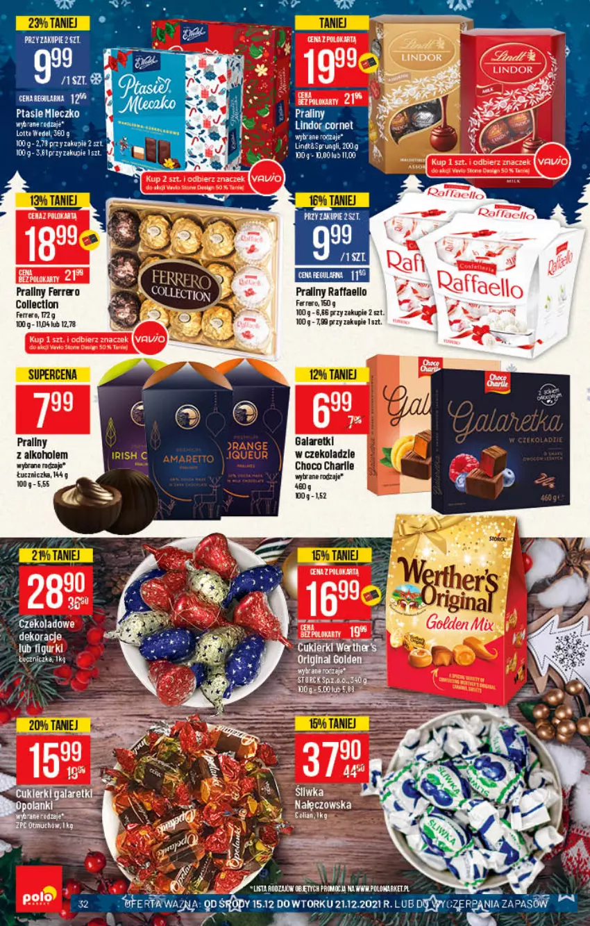 Gazetka promocyjna PoloMarket - Gazetka pomocyjna - ważna 15.12 do 21.12.2021 - strona 32 - produkty: Alkohole, Fa, Ferrero, Gin, Lanki, Lindor, Mleczko, Praliny, Raffaello, Znicz