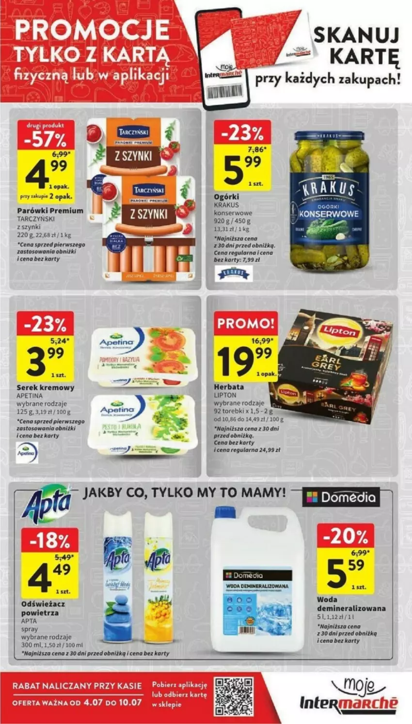 Gazetka promocyjna Intermarche - ważna 04.07 do 10.07.2024 - strona 38 - produkty: Herbata, Krakus, Lipton, Ogórki konserwowe, Parówki, Ser, Serek, Tarczyński, Woda