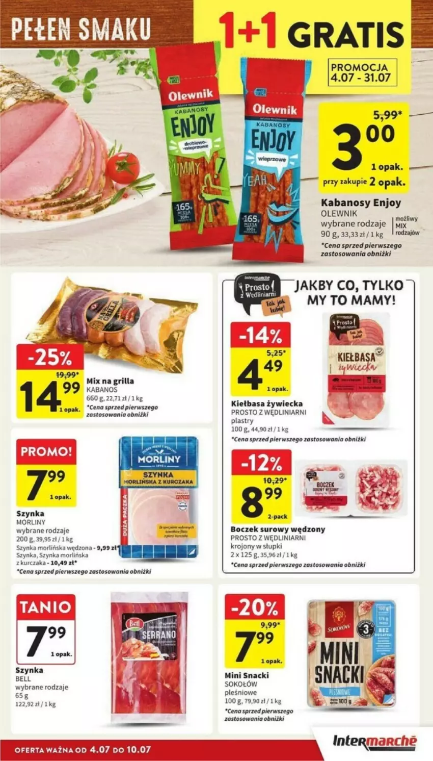 Gazetka promocyjna Intermarche - ważna 04.07 do 10.07.2024 - strona 7 - produkty: Bell, Boczek, Grill, Kabanos, Kiełbasa, Kurczak, Morliny, Olewnik, Sok, Sokołów, Szynka